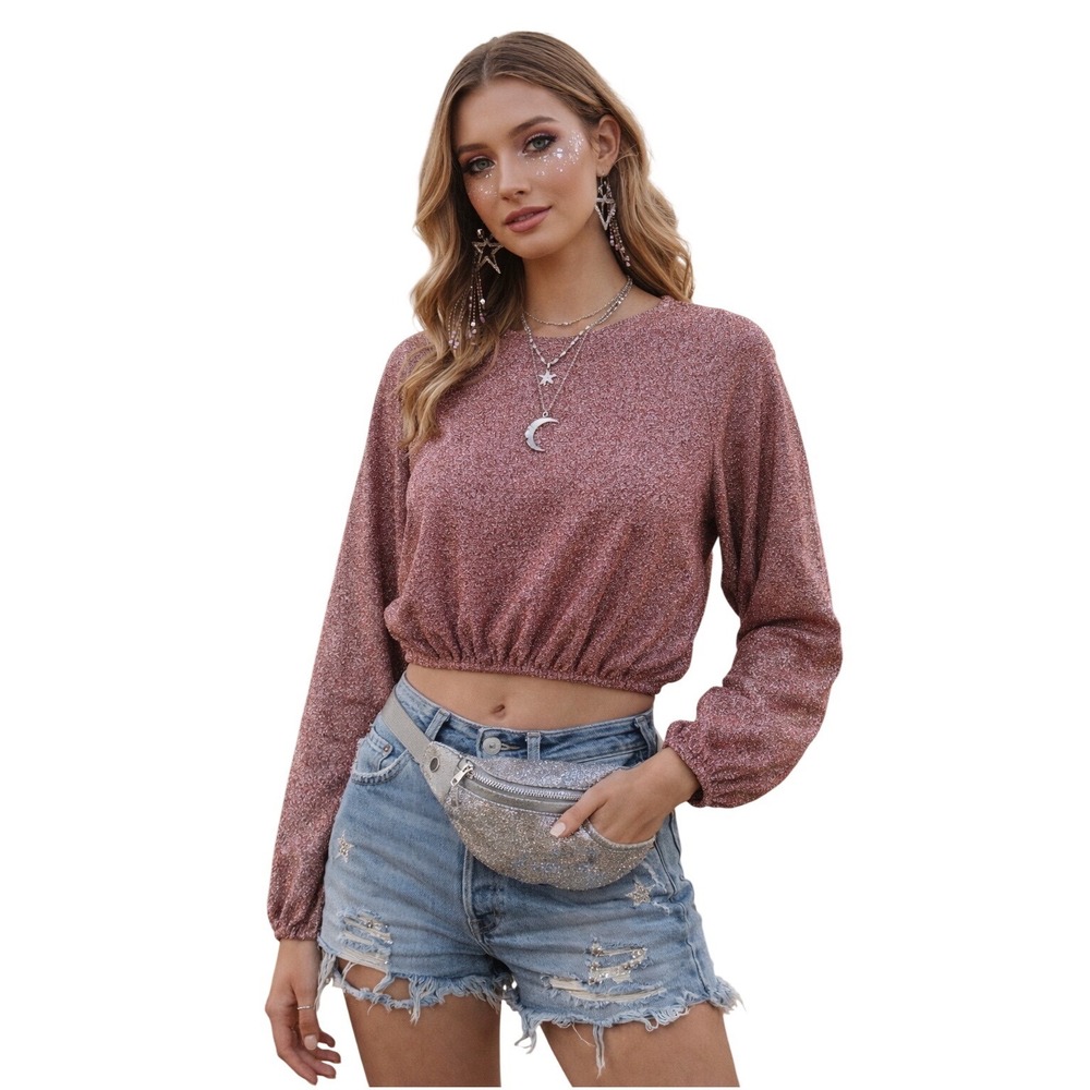 Saints and Hearts Metallic Glitter Crop Blouse‎ Small Party Festival Top Y2K